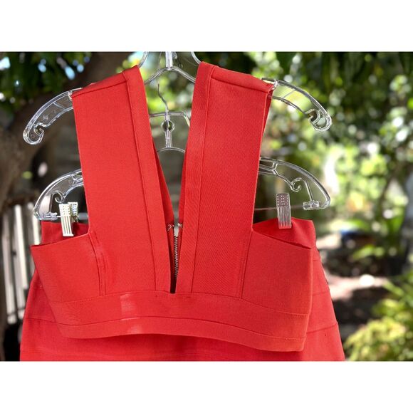 NWOT Hervé Léger x Forever 21 Coral Orange Bandage Sleeveless Deep V Top Size L - Picture 1 of 8